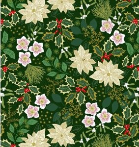 Festive floral on green with gold metallic C104.2