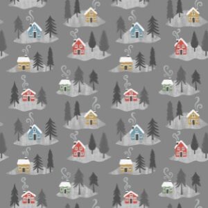 Snow Day Flannel - Snow Day houses on grey